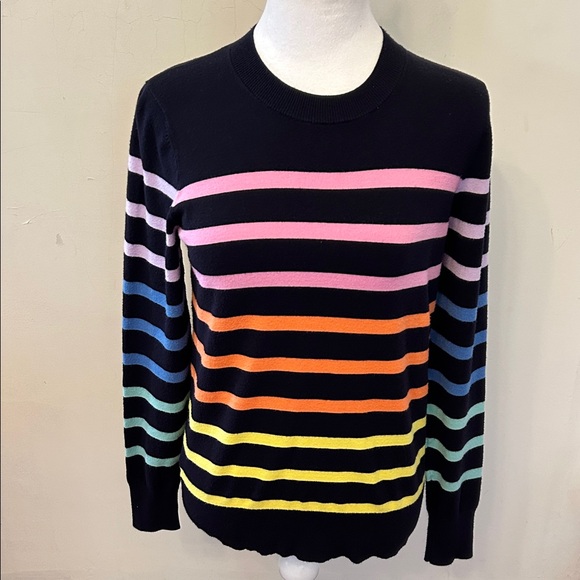 LOFT Sweaters - Loft navy blue multi colored striped long sleeve sweater Size S EUC